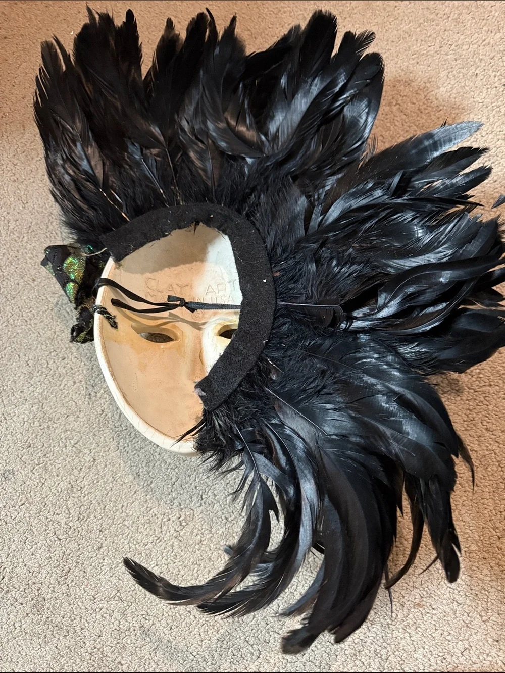 Beautiful Feathered Clay Art Mask Made in USA